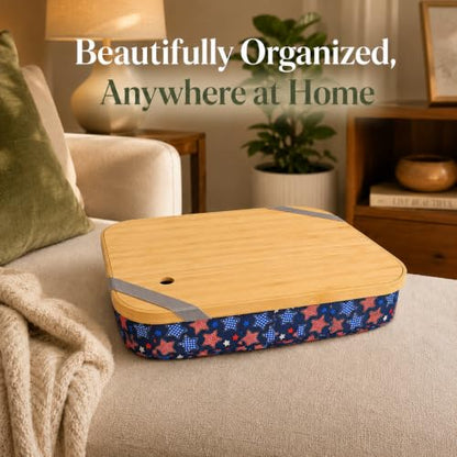 Mayjoy Bamboo Laptop Lap Desk with Storage, Removable Cover, Navy Star | Use laptops up to 15.6” on the bamboo top; store tablets, notebooks, mouse, cables, and pens inside. - color: Navy Star