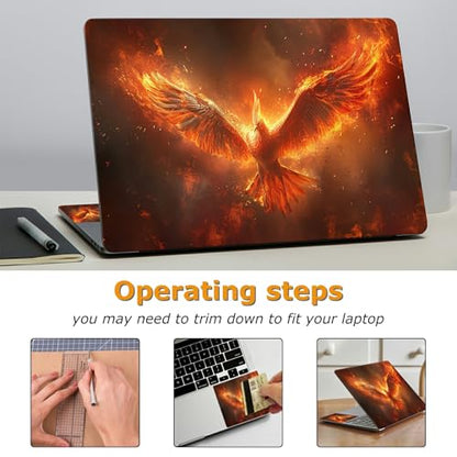 Universal Laptop Skin Sticker with 2 Wrist Pad Decals, 3-Piece Removable Vinyl Laptop Cover, Fire Phoenix Waterproof Anti-Scratch, Easy-Trim Fit for 13.3" 14" 15.6" Laptops - color: Fire Phoenix