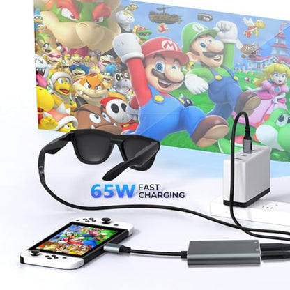 XREA L Hub Adapter, USB-C to Glasses Charging Adapter, 65W PD Charging & 4K@60Hz Output Compatible Switch 2/1, PS5, Mac, Laptops, Phone 17/16/15, for XR EAL Rokid Viture Ray Neo AR Glasses - color: Blue