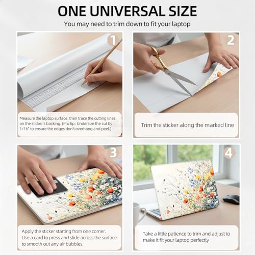 Aesthetic Pastel Wildflower Universal Laptop Skin Sticker 3PCS, Protective Decal Trim-to-Fit 11.6" 13.3" 14" 15.6" Laptop Vinyl Cover, Removable Anti-Scratch Computer Decal Protector - color: Aesthetic Pastel Wildflower