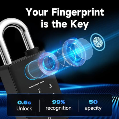 Heavy Duty Fingerprint Padlock with Key, Smart Gate Lock with Keypad, Keyless Entry Digital Combination Lock for Outdoor Fence, Gate, Shed, Storage Unit, Pool, Locker, Tuya App - size: 3/8" Shackle
