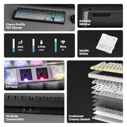 EPOMAKER Galaxy100 Lite QMK/VIA Gaming Keyboard with 8000mAh Battery | 1800 Aluminum Mechanical Keyboard with Numpad, USB-C/BT/2.4Ghz, Hot-Swap, Creamy Sound (Black, Marble White Switch) - color: Black, size: Marble White Switch