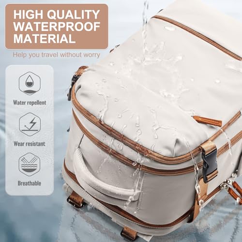 suwasp Travel Backpack Simple Durable Carry On Backpack with Shoe Compartment, Personal Item Travel Bag Flight Approved, Water Resistant Laptop Backpack for Women Men Weekender Business, Beige - color: Cream Color