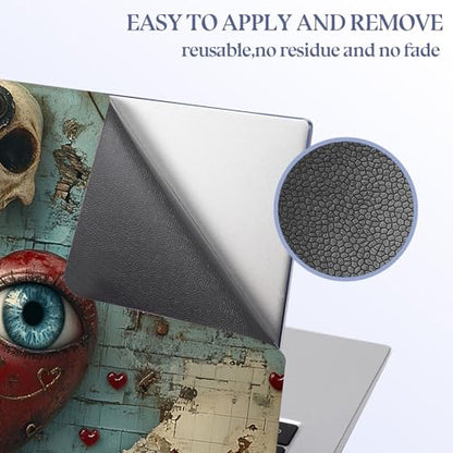 Universal Laptop Skin Sticker Decal,15.6 Inch Laptop Vinyl Cover for 13" 14" 15.6" Laptop,Scratch-Resistant Waterproof Protector Wrap,Reusable with Wrist Pads,Heart with Eye and Skulls - color: Heart with Eye and Skulls