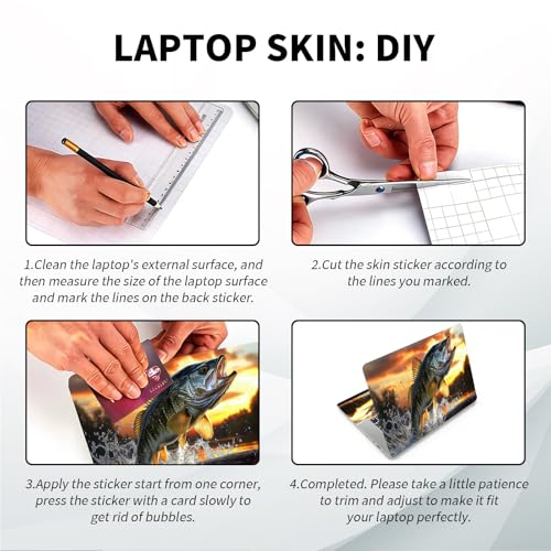Universal Laptop Skin, DIY Cut-to-Fit Vinyl Cover Compatible with HP, Dell, Lenovo, Mac (13.3" to 15.6"), Anti-Scratch, No Residue & Bubble-Free Protective Decal Sticker, Bass Fishing Sunset - color: Bass Fishing Sunset