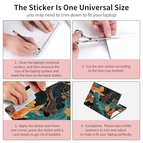 15.6 Inch Laptop Skin Sticker, Reusable Vinyl Cover Protector with 2 Wrist Pad Skins, Removable Waterproof Scratch-Resistant for 12-15.6 Inch Laptop Notebook,Gold and Black Fish - color: Gold And Black Fish