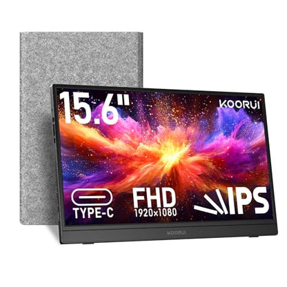 KOORUI 15.6 inch Portable Monitor, FHD 1080P IPS External Display | USB-C & Mini HDMI Connectivity, Second Screen for Laptop, PC, Remote Work, Travel, Home Office, Built-in Speakers, Kickstand - size: 15inch FHD