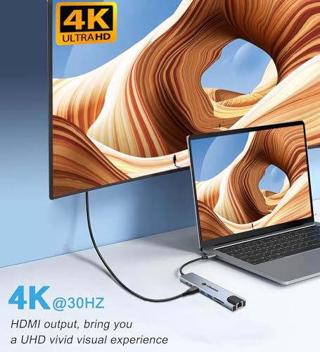USB C Hub Ethernet HDMI Adapter, 8 in 1 Laptop Docking Station with 4K HDMI, RJ45 Ethernet 100Mbps, SD/TF Card Reader, USB 3.0/2.0, PD 100W, LAN USB C Dongle for MacBook Pro/Air, iPad Pro, XPS, etc