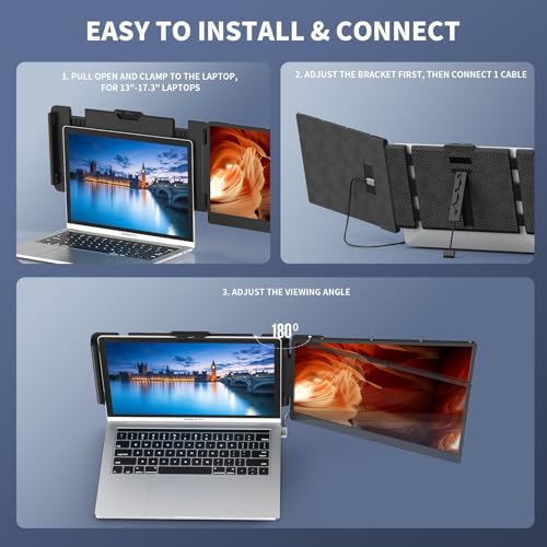ALLVIA 14in FHD 1080P IPS Portable Monitor for Laptops 13-17.3", "Laptop Monitor Extender Dual Screen with USB-C/HDMI Port, Plug & Play for Macbook/Windows/Android/Switch