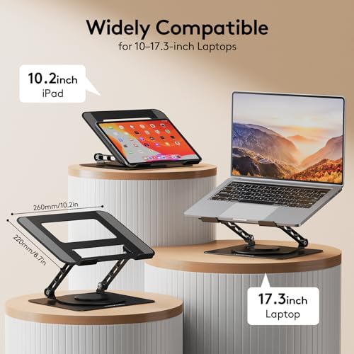 TECKNET Laptop Stand for Desk - 360° Rotating Base, Ergonomic Foldable Computer Stand for Laptop Riser, Height Adjustable, Compatible with MacBook Pro, Dell XPS, HP, and All Laptops 10-17" (Black) - color: Black