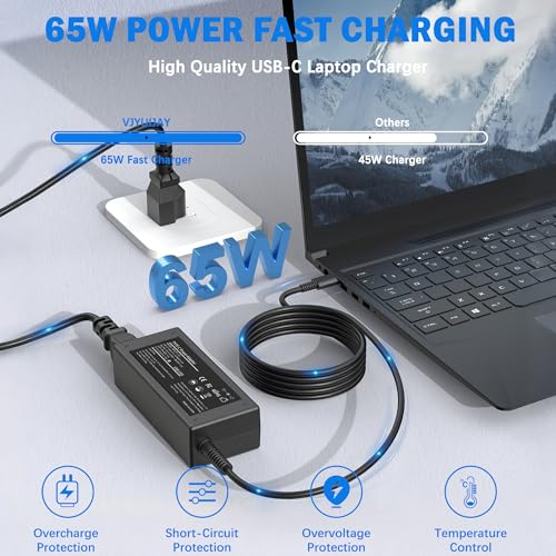 65W USB C Laptop Charger Compatible with HP Laptop Chromebook 65W 45W More USB Type C Power Adapter