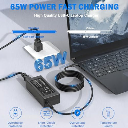 65W USB C Laptop Charger Compatible with HP Laptop Chromebook 65W 45W More USB Type C Power Adapter