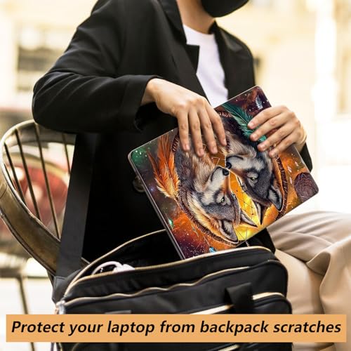 Laptop Skin Sticker for 12.1”-15.6“ Laptops (Fits 13”, 13.3”, 14”, 15”, 15.4”) | Protective Universal Reusable Vinyl Art Decal Cover | Waterproof & Scratch-Resistant-2 Wolves in Dream cathcer - color: 2 wolves in dream cathcer