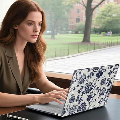 Batianda Navy Floral Vine Case for Dell XPS 13 Laptop 2024 2025 | Fits Model 9340/9345/9350 13.4" Display, Lightweight Slim Shell Protection for Girls, Office Users and Classic Style Fans - color: Navy flowers