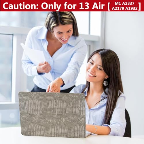DTangLsm for Crocodile MacBook Air 13 inch Case M1 Chip 2021-2018, Silver | Model M1 A2337 A2179 A1932 | Crocodile Alligator Skin Luxury PU Leather | Protective Hard Shell | Anti Fingerprint & Scratch - color: A20-Crocodile Silver