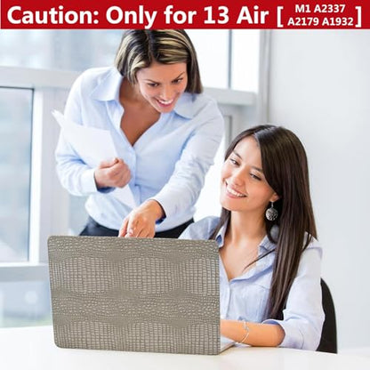 DTangLsm for Crocodile MacBook Air 13 inch Case M1 Chip 2021-2018, Silver | Model M1 A2337 A2179 A1932 | Crocodile Alligator Skin Luxury PU Leather | Protective Hard Shell | Anti Fingerprint & Scratch - color: A20-Crocodile Silver