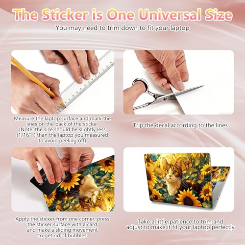 Laptop Skin Sticker Decal 12" 13" 13.3" 14" 15" 15.6",Waterproof Scratch Resistant Vinyl,Reusable Easy to Apply,for MacBook HP Dell Notebooks Netbooks Laptop,2 Wrist Pads,Cute Cat Sunflower - color: Cute Cat Sunflower