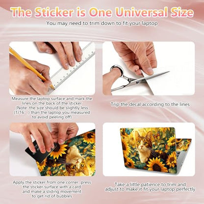 Laptop Skin Sticker Decal 12" 13" 13.3" 14" 15" 15.6",Waterproof Scratch Resistant Vinyl,Reusable Easy to Apply,for MacBook HP Dell Notebooks Netbooks Laptop,2 Wrist Pads,Cute Cat Sunflower - color: Cute Cat Sunflower