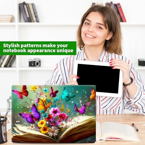 Laptop Skin Sticker Decal, Universal Protective Cover Fit 12 13 14 15.6 Inch Notebook, Reusable Water-Resistant Vinyl Decal w/ 2 Wrist Pads for Business Travel, Books Flowers Butterflies - color: Books Flowers Butterflies
