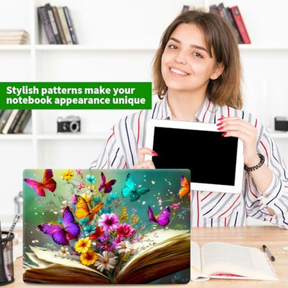 Laptop Skin Sticker Decal, Universal Protective Cover Fit 12 13 14 15.6 Inch Notebook, Reusable Water-Resistant Vinyl Decal w/ 2 Wrist Pads for Business Travel, Books Flowers Butterflies - color: Books Flowers Butterflies