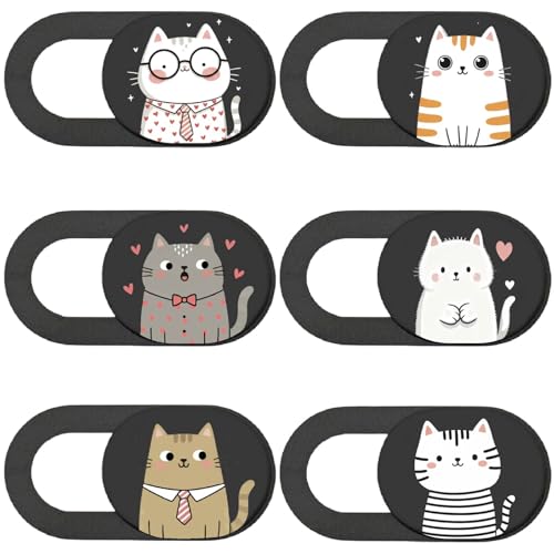 6Pcs 6 Styles Cat Camera Cover Slide Cute Animal Design Privacy Guard Webcam Protector Camera Blocker for Laptop Desktop Computer Tablet Phone Notebook Mini PC Accessories Home Office Use - color: Cat-2