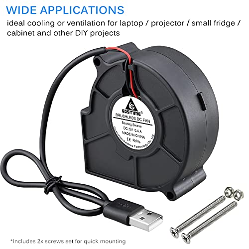 GDSTIME 75mm X 30mm USB Blower Fan with 3 Speeds Control, 5V Powered DC Brushless Turbine Turbo Cooling Fan - size: 75mm x 30mm