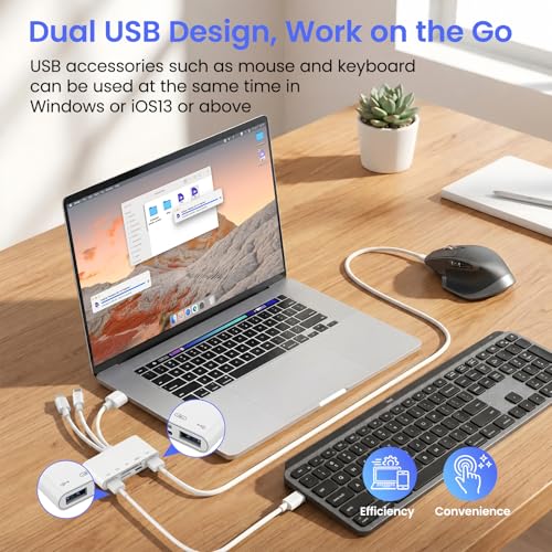 5-in-1 Memory Card Reader, USB OTG Adapter & SD Card Reader for iPhone iPad Mac USB C and USB A Devices with 5 Slots of PD 60W/Dual USB/TF/SD Card, Camera Adapter Supports SD/Micro SD/SDHC/SDXC/MMC