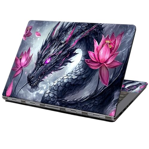 Laptop Skin Sticker Decal 12" 13" 13.3" 14" 15" 15.6",Waterproof Scratch Resistant Vinyl,Reusable Easy to Apply,for MacBook HP Dell Notebooks Netbooks Laptop,2 Wrist Pads,Black Dragon Lotus - color: Black Dragon Lotus