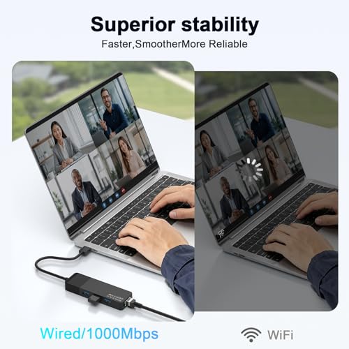 USB to Ethernet Adapter, 3xUSB 3.0 and 1000M RJ45 Network Hub for Laptop | 4-in-1 USB A Hub (Gigabit RJ45 & 3 USB-A ports) Plug & Play for Laptop/PC/MacBook/Surface/Dell XPS, Windows/Mac/Chrome OS - size: 0.95FT -4 in 1 USB A to Ethernet Adapte