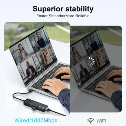USB to Ethernet Adapter, 3xUSB 3.0 and 1000M RJ45 Network Hub for Laptop | 4-in-1 USB A Hub (Gigabit RJ45 & 3 USB-A ports) Plug & Play for Laptop/PC/MacBook/Surface/Dell XPS, Windows/Mac/Chrome OS - size: 0.95FT -4 in 1 USB A to Ethernet Adapte