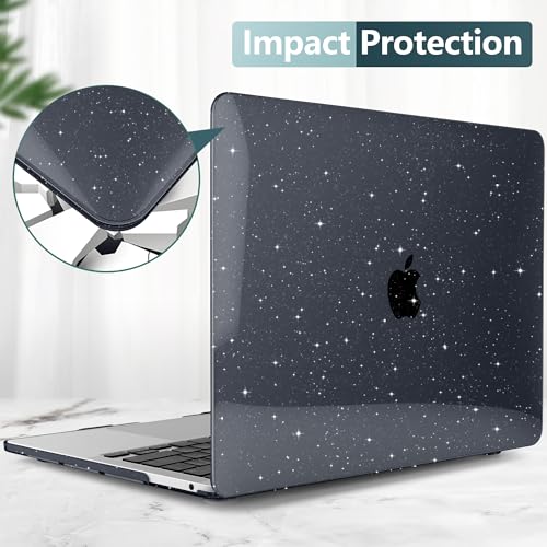 for MacBook Pro 13 inch Case 2023 2022 2021 2020 Release Model A2338 M2/M1 A2289 A2251 with Touch Bar & Touch ID, Glitter Bling Plastic Hard Shell Case & Keyboard Cover, Star Black - color: Star Black