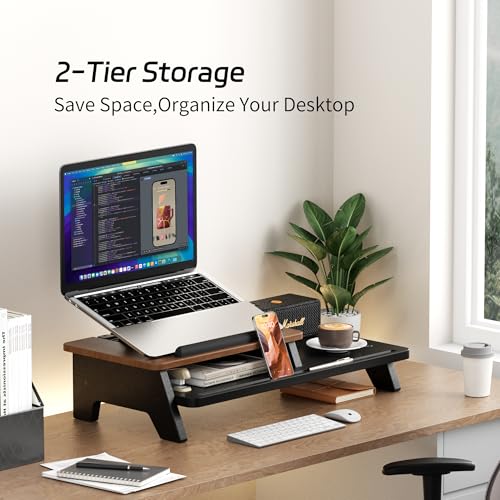 AFOOYO Adjustable Laptop Stand 2-Tier Riser Holder,Ventilated Cooling Ergonomic Computer Desk Organizer Accessories for 10-15.6" Notebook,Desktop Storage Compatible with MacBook,Dell,HP,Lenovo - size: Long