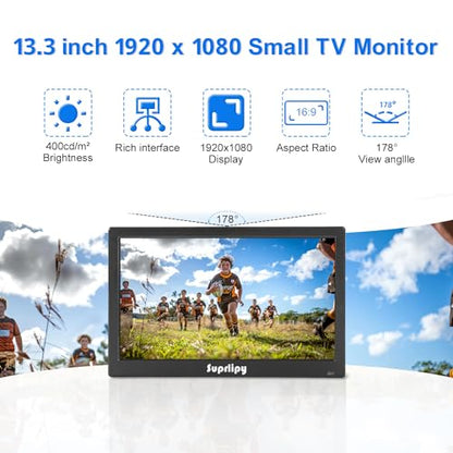 13.3 inch FHD Small IPS Monitor LCD Display Screen 1920x1080 60Hz 16:9 with BNC VGA AV Input Built-in Lounspeakers for CCTV Security Camera DVR PC RasPi - color: 13.3 Inch 1920x1080