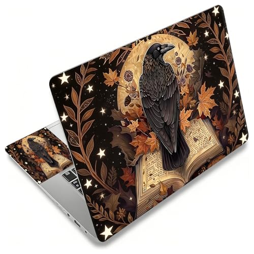Laptop Skin Sticker Decal, Universal Reusable Vinyl Laptop Cover for 12" 13" 13.3" 14" 15" 15.4" 15.6" Notebook PC, Reusable Waterproof Scratch-Resistant with 2 Wrist Pads,Crow and Magic Book Vintage - color: Crow and Magic Book Vintage