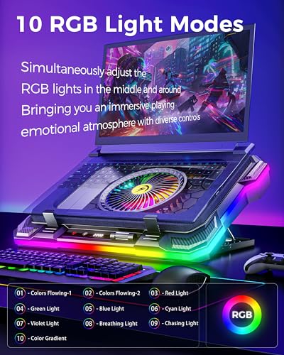 AICHESON Laptop Cooling Stand Gaming RGB Cooler for 15-19 inch Heavy Laptop | Gamer PC Computers Partner Fan with Full RGB Lights, 1 Big Powerful Fan Pull Up Stand Heat Dissipation - color: 5V