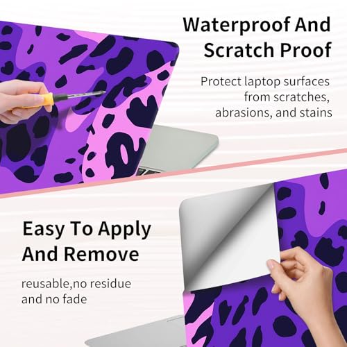 15.6 Inch Laptop Skin Sticker, Reusable Vinyl Cover Protector with 2 Wrist Pad Skins, Removable Waterproof Scratch-Resistant for 12-15.6 Inch Laptop Notebook,Purple Leopard Print - color: Purple Leopard Print