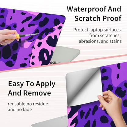 15.6 Inch Laptop Skin Sticker, Reusable Vinyl Cover Protector with 2 Wrist Pad Skins, Removable Waterproof Scratch-Resistant for 12-15.6 Inch Laptop Notebook,Purple Leopard Print - color: Purple Leopard Print