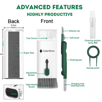 7-in-1 Electronics Cleaning Kit – Screen & Keyboard Cleaner for AirPods, iPad, iPhone, MacBook, Laptop, PC – with 5ML Mist Spray – Soldier Green