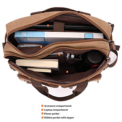 CROCOD 3 In 1 Canvas Convertible Laptop Bag for Men Women, 17.3 inch Laptop Messenger Bag Work Briefcase, Computer Shoulder Bag for Travel Business Office (17.3 Inch, Coffee) - color: Coffee