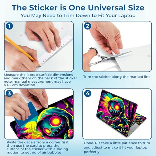 Reusable Universal Laptop Skin Sticker, Cut to Fit for 11.6–15.6 Inch Laptops, Waterproof Protective Film, No-Residue - Neon Skull Forest - color: Neon Skull Forest