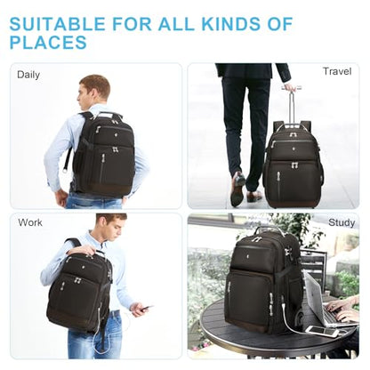 Backpack with wheels,rolling backpack with 2 Packing Cubes,compression bags for travel,Water-Resistant Carry-On Luggage,Business and Commuting (Brown) - color: Brown