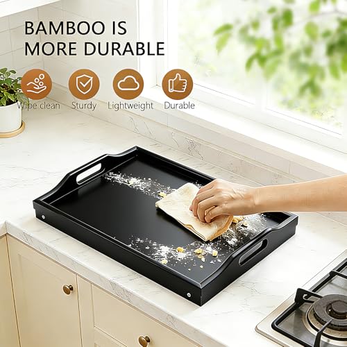 Bamboo Breakfast Tray Table with Folding Legs for Bed Table Sofa - Eating & Laptop Tray Bamboo with Folding Legs - color: Black