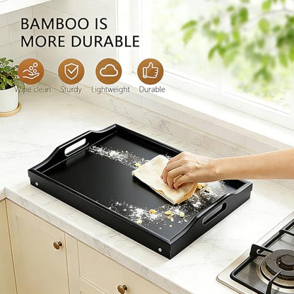 Bamboo Breakfast Tray Table with Folding Legs for Bed Table Sofa - Eating & Laptop Tray Bamboo with Folding Legs - color: Black