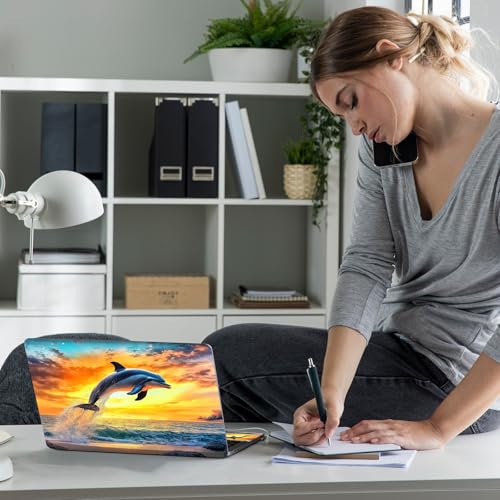 Laptop Skin Sticker Decal 12" 13" 13.3" 14" 15" 15.6",Waterproof Scratch Resistant Vinyl,Reusable Easy to Apply,for MacBook HP Dell Notebooks Netbooks Laptop,2 Wrist Pads,Dolphin Ocean Dusk - color: Dolphin Ocean Dusk