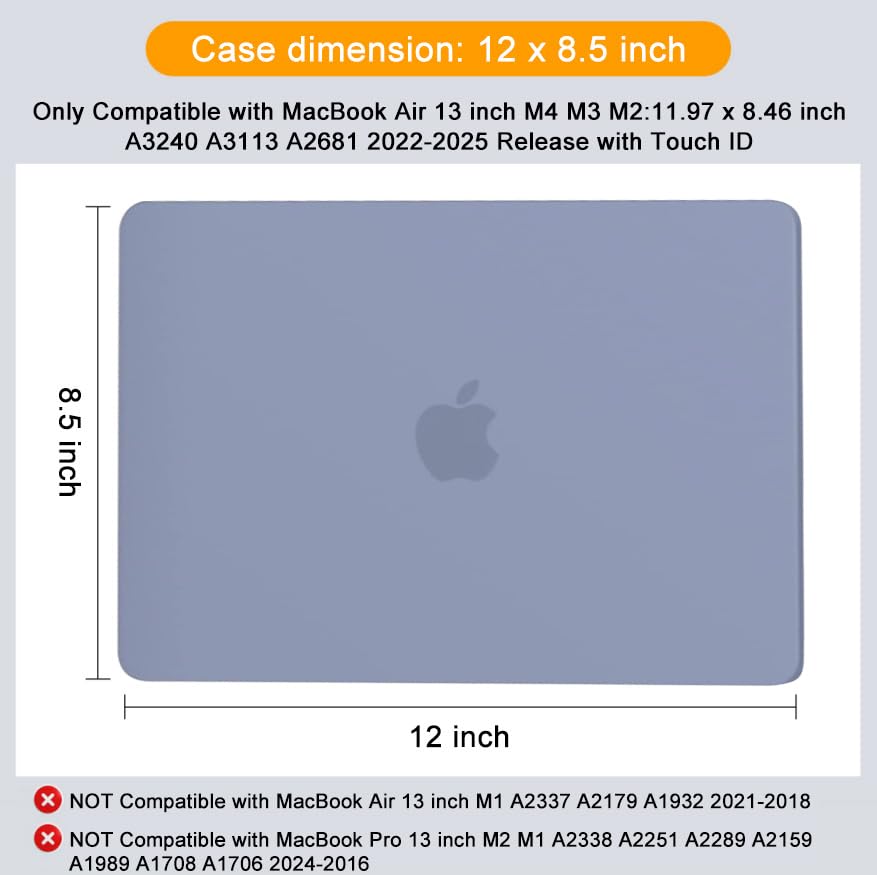 MOSISO Compatible with MacBook Air 13 inch Case M5 2026 M4 M3 M2 2025-2022 | A3449 A3240 A3113 A2681, Scratches-Resistant Protective Hard Shell for MacBook Air 13.6 inch Case, Lavender Gray - color: Lavender Gray