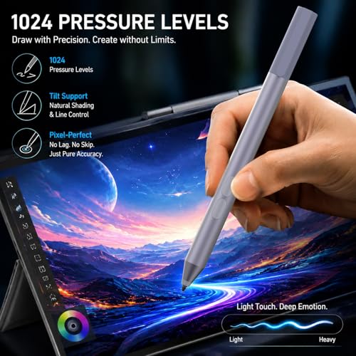 Active Digital Pen for HP Envy x360 Pavilion Spectre Omnibook Touchscreen | MPP 1.51, 2500H Battery Life, 1024 Pressure, Palm Rejection, Dual Side Button Pixel-Perfect Precision for Drawing Note Taking - color: grey