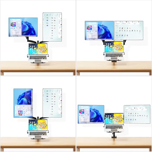 WALI Triple Arm Laptop and Dual Monitor Desk Mount for 17" Notebook and Up to 32" Screens, Adjustable Monitor Arms with Tilt Swivel Rotation, VESA 75x75 100x100, Black (GSDM003LP) - size: Triple, style: Fully Adjustable Desk Mount
