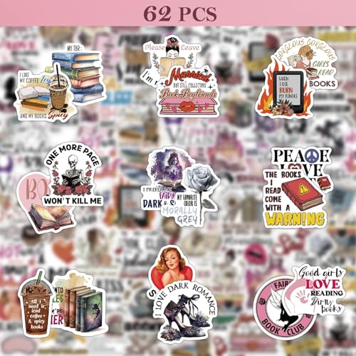 MiStar 62 PCS Book Stickers for Kindle Adult, Spicy Bookish Reading Dark Romance Booktok Dirty Sticker Pack for Ebook Reader Case Laptop Water Bottle Waterproof Vinyl Decal Gifts for Women - color: Smut