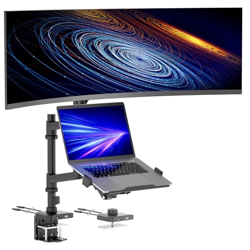 Mount-It! Proflex Series Premium Monitor and Laptop Mount with Pole, Gas Spring Arm, Supports 17–49" Ultrawide Monitors & 11.6–17.3" Laptops up to 44 lbs, USB 3.0 & USB-C, Full Motion