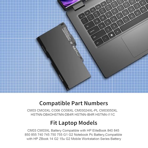CM03 CM03XL Battery Replacement for HP EliteBook 840 845 850 855 740 745 750 755 G1 G2 Series Notebook ZBook 14 15u G2 CO06 CO06XL Battery Spare 716724-421 717376-001 CM03050XL（11.1V 50Wh） - style: CM03XL